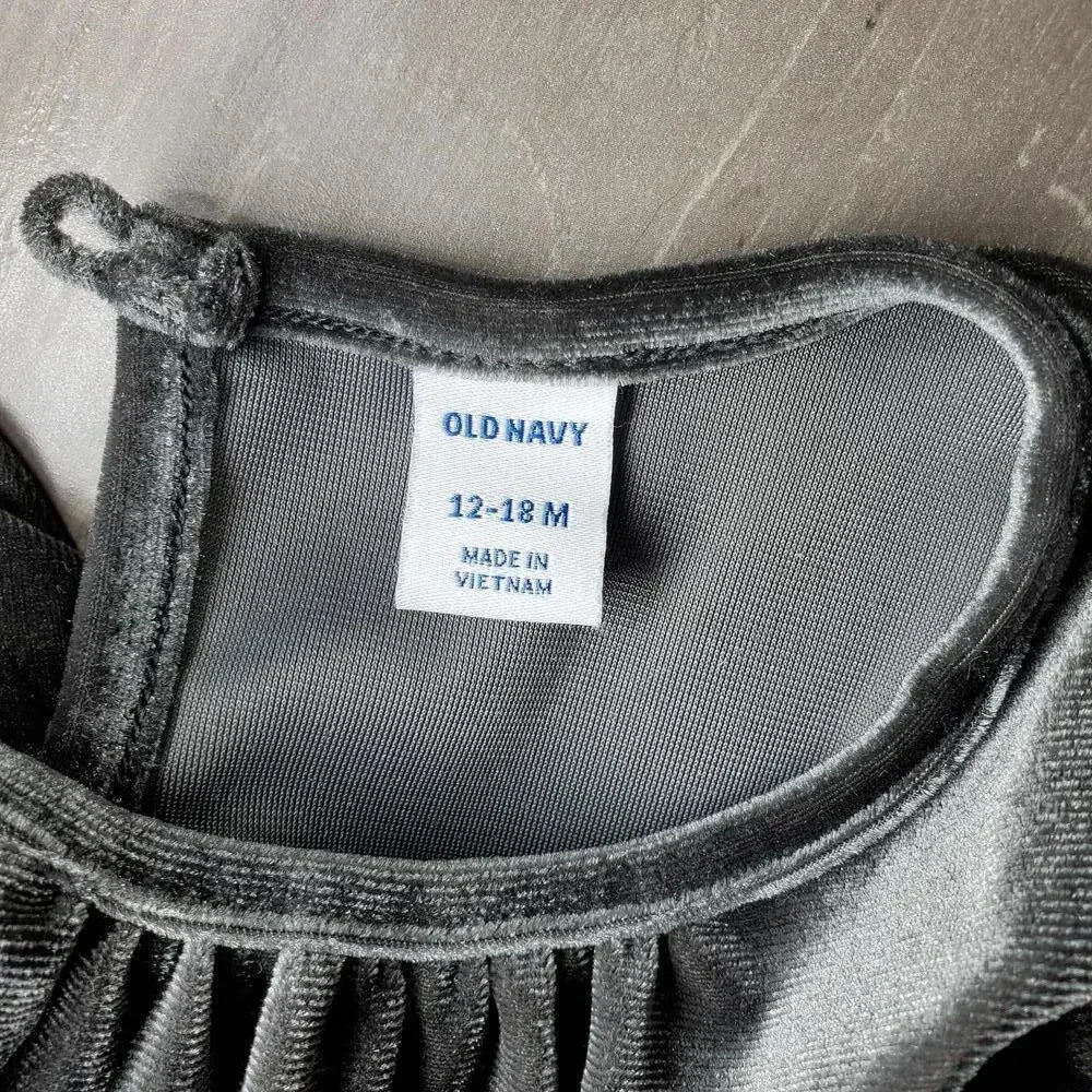 Old Navy Gray Velvet Toddler Girls Dress Size 12-18 Months